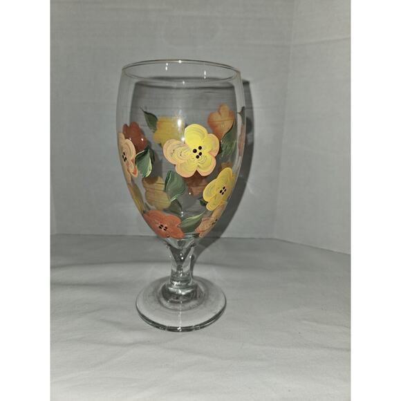 5 Hand Painted Floral Wine Glasses - Picture 3 of 7